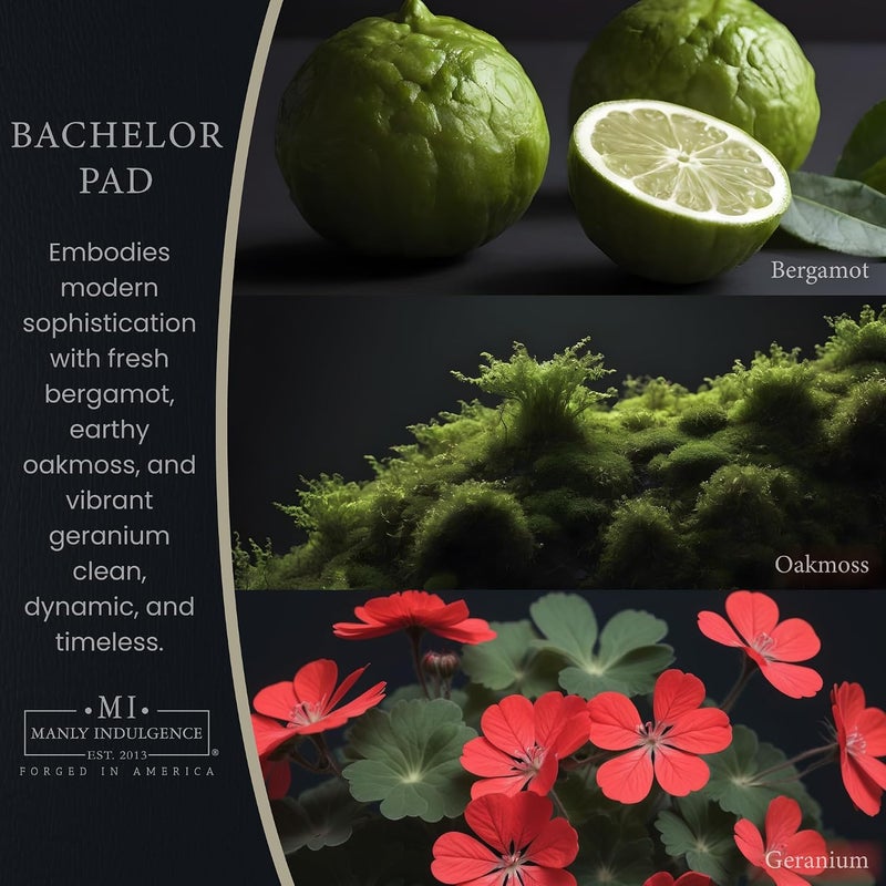 Manly Indulgence Bachelor Pad Candle for Men | Woodsy Oakmoss, Bergamot & Citrus Hints Scented Candle | Soy Blend Wax Candle for Home | 60hr Burn | Father’s Day Gift | Forged In America - Image 2