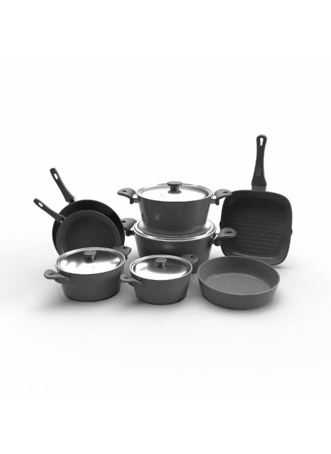 Top Chef Granite Set Of 12  Pots (18/20/24/28/Frying Pan 26/22/Oven Try 30/Grill 28) Gray