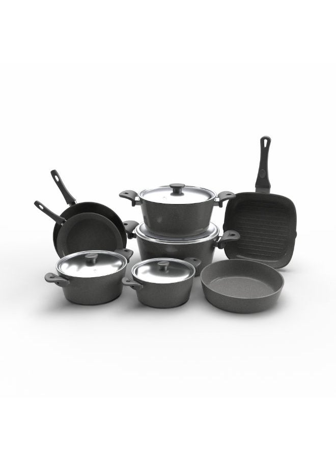 Top Chef Granite Set Of 12  Pots (18/20/24/28/Frying Pan 26/22/Oven Try 30/Grill 28) Gray