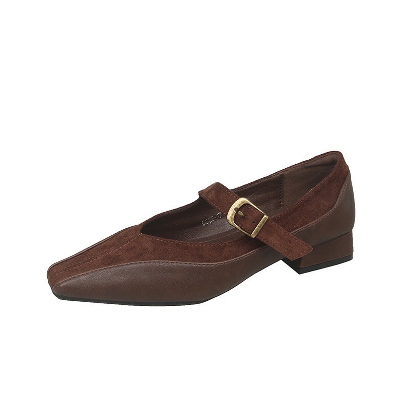 Low Heel Mary Jane Retro Small Leather Shoes Square Root Shoes Fashion Slimming Elegant Small Square Toe All-Match Gentle Bean Shoes - Image 1