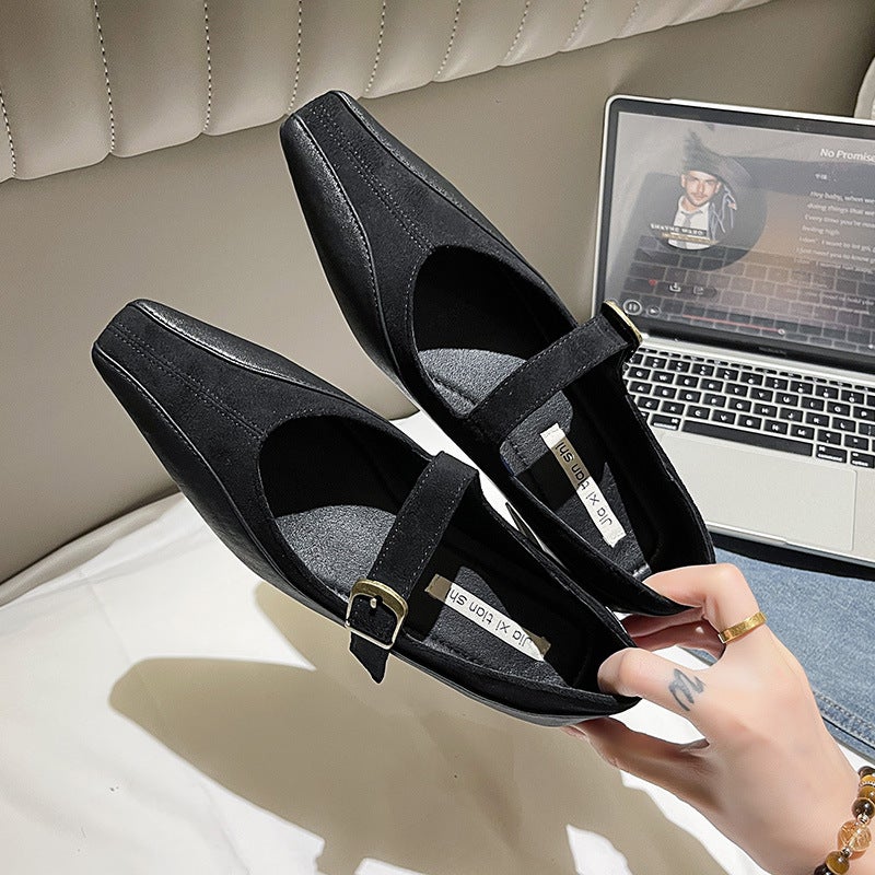 Low Heel Mary Jane Retro Small Leather Shoes Square Root Shoes Fashion Slimming Elegant Small Square Toe All-Match Gentle Bean Shoes - Image 2