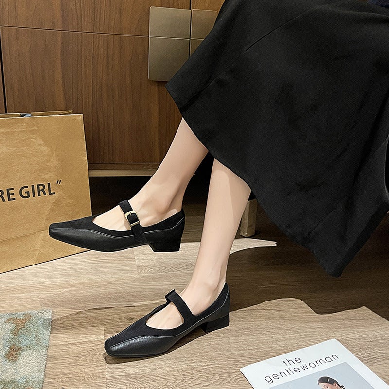 Low Heel Mary Jane Retro Small Leather Shoes Square Root Shoes Fashion Slimming Elegant Small Square Toe All-Match Gentle Bean Shoes - Image 4
