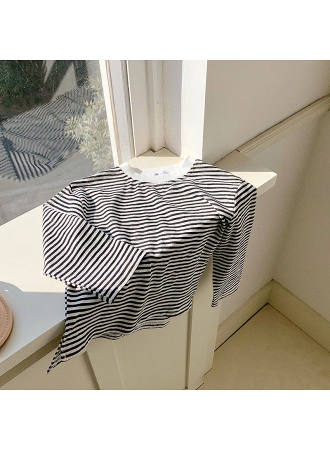 Korean-style Sunscreen Clothes Children's Clothes New Stylish Boys' And Girls' Fashionable Loose Long-sleeved Striped T-shirt Top