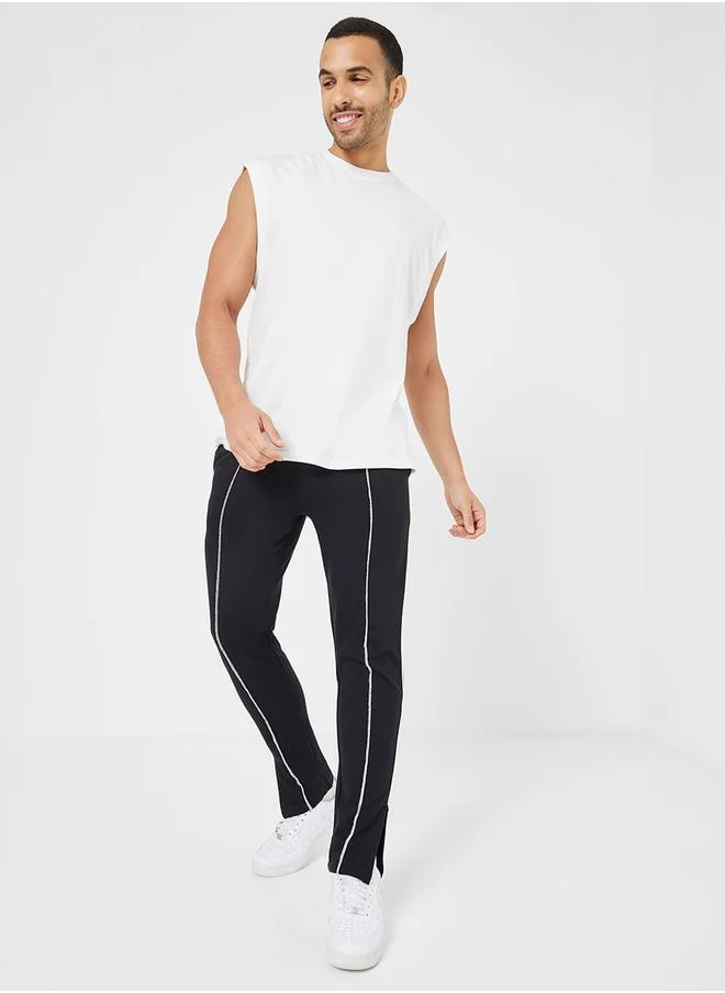 Styli Slim Fit Pintuck Open Hem Side Slit Jogger