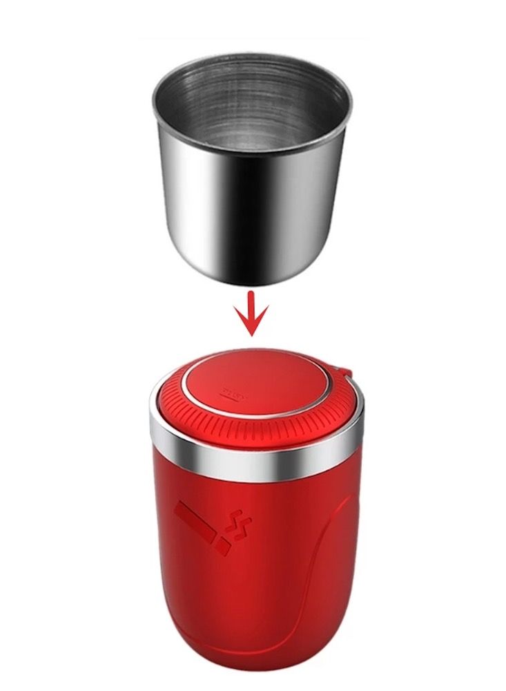 Car Ashtray with LED Light Push Type - Red - Image 2