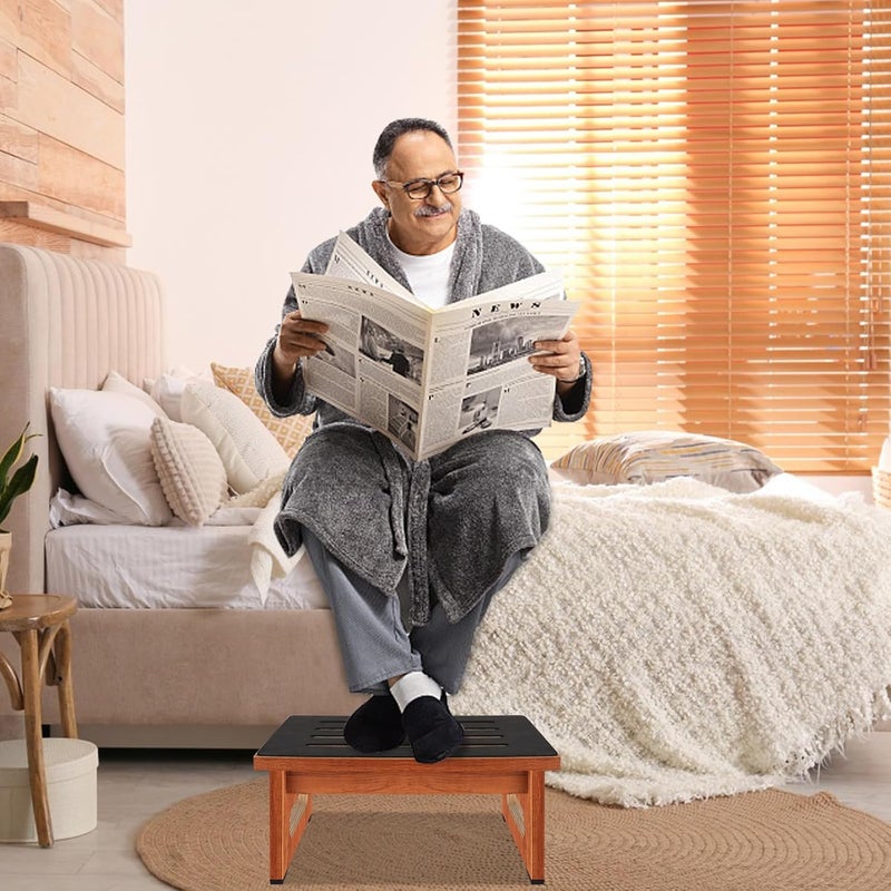 RayLove مقعد خطوة واحدة للسرير، مقعد خطوة خشبي بأقدام مانعة للانزلاق، مقعد خطوة بسعة 450 رطلاً للبالغين وكبار السن، خطوات بجانب السرير للأسرة العالية، الحمام والمطبخ وغرفة النوم، سهل التجميع، بني ريفي - Image 5