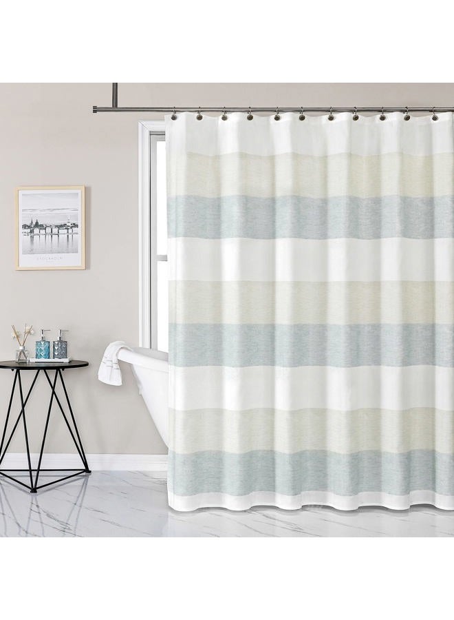 Central Park Gray Tan Stripe Fabric Shower Curtain Water Resistant Color Block Stripe Print Bathroom Spa Hotel Decorative Shower Curtain Liner with 12 Grommets(Grey Green/Tan, 70"x72") - Image 1