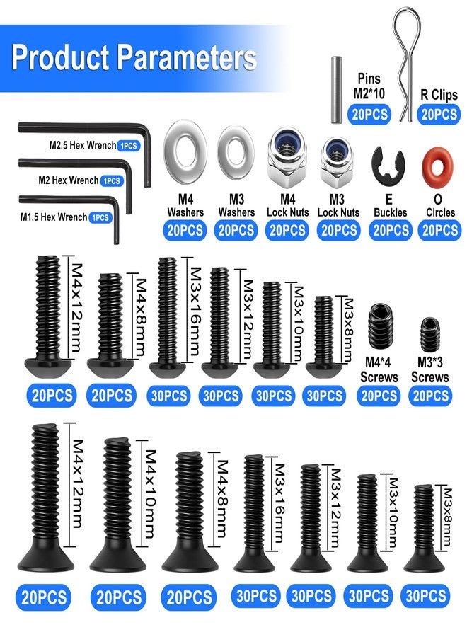 Bemaka 540Pcs RC Screw Kit, Universal Hardware Fasteners with Screws, Nuts, Washers, Clips, O-Rings & Pins, Fit for 1/8 1/10 1/12 1/16 Scale RC Crawler Truck Buggy Car Repair Replacement Parts - Image 2