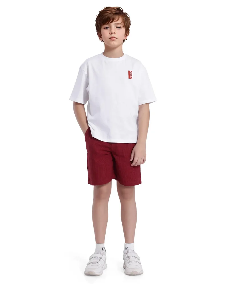 Rare Ones Rare Ones Kids Pinto-K Red Cotton Solid Drawstring Closure Regular Fit Shorts
