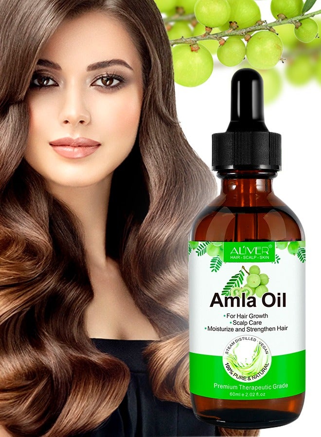 ALIVER 60ml Amla Oil with Roller for Hair Growth 100% Pure Natural Organic Amla Hair Oil Cold Pressed Amla Oil for Hair Growth Moisturize Healthy and Strengthen Hair Nourishes Scalp Hair Treatment Oil - Image 2