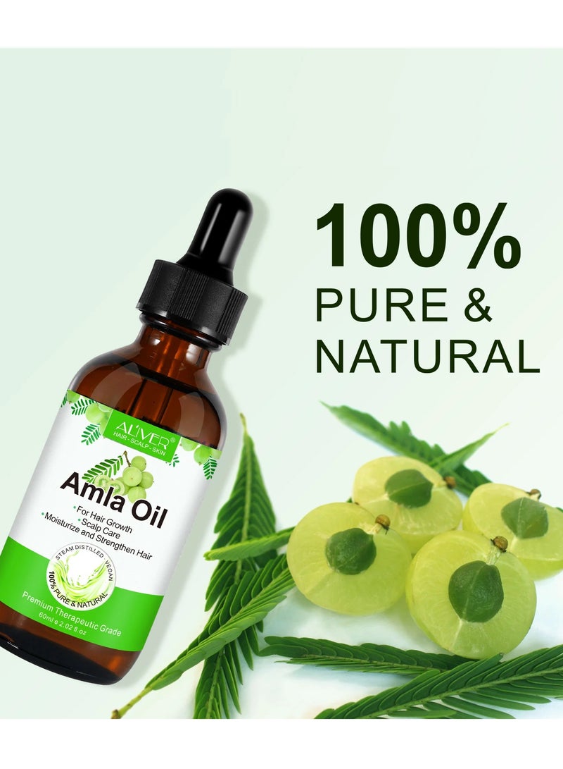 ALIVER 60ml Amla Oil with Roller for Hair Growth 100% Pure Natural Organic Amla Hair Oil Cold Pressed Amla Oil for Hair Growth Moisturize Healthy and Strengthen Hair Nourishes Scalp Hair Treatment Oil - Image 4
