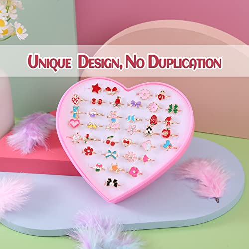 PASEMM 36pcs Little Girl Jewel Rings, Adjustable, No Duplication Kids Play Ring in Box,Pretend and Dress Up Rings for 4-12 Year Old Girls Birthday Gifts Holiday Gifts, 4 5 6 7 8 9 10 11 12 Year Old Girl Toys for Kids - Image 2