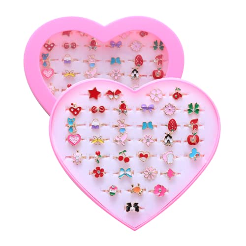 PASEMM 36pcs Little Girl Jewel Rings, Adjustable, No Duplication Kids Play Ring in Box,Pretend and Dress Up Rings for 4-12 Year Old Girls Birthday Gifts Holiday Gifts, 4 5 6 7 8 9 10 11 12 Year Old Girl Toys for Kids - Image 1