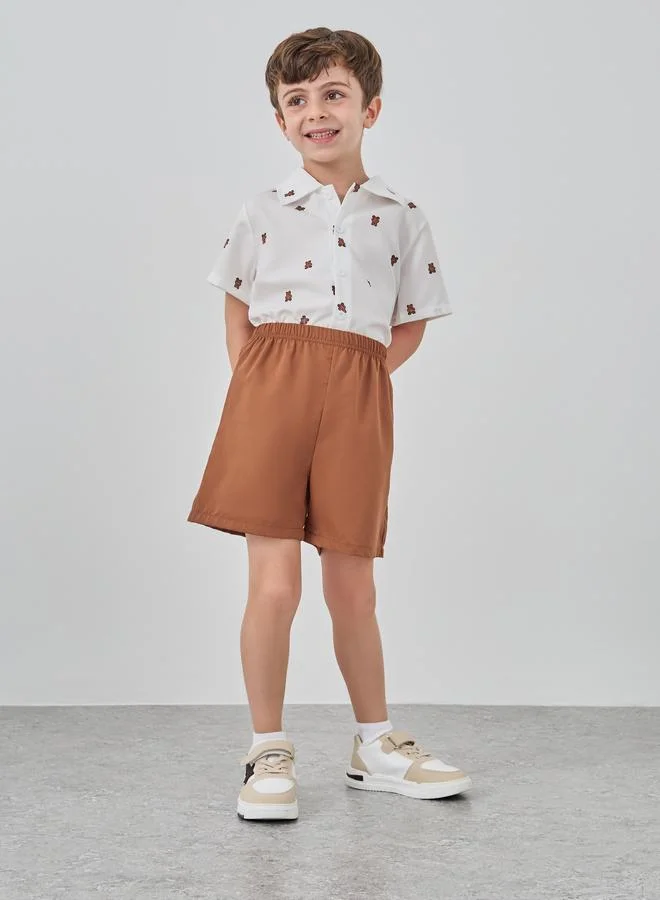 تايك تو Take Two Teddy Bear Print Shirt and Shorts Set