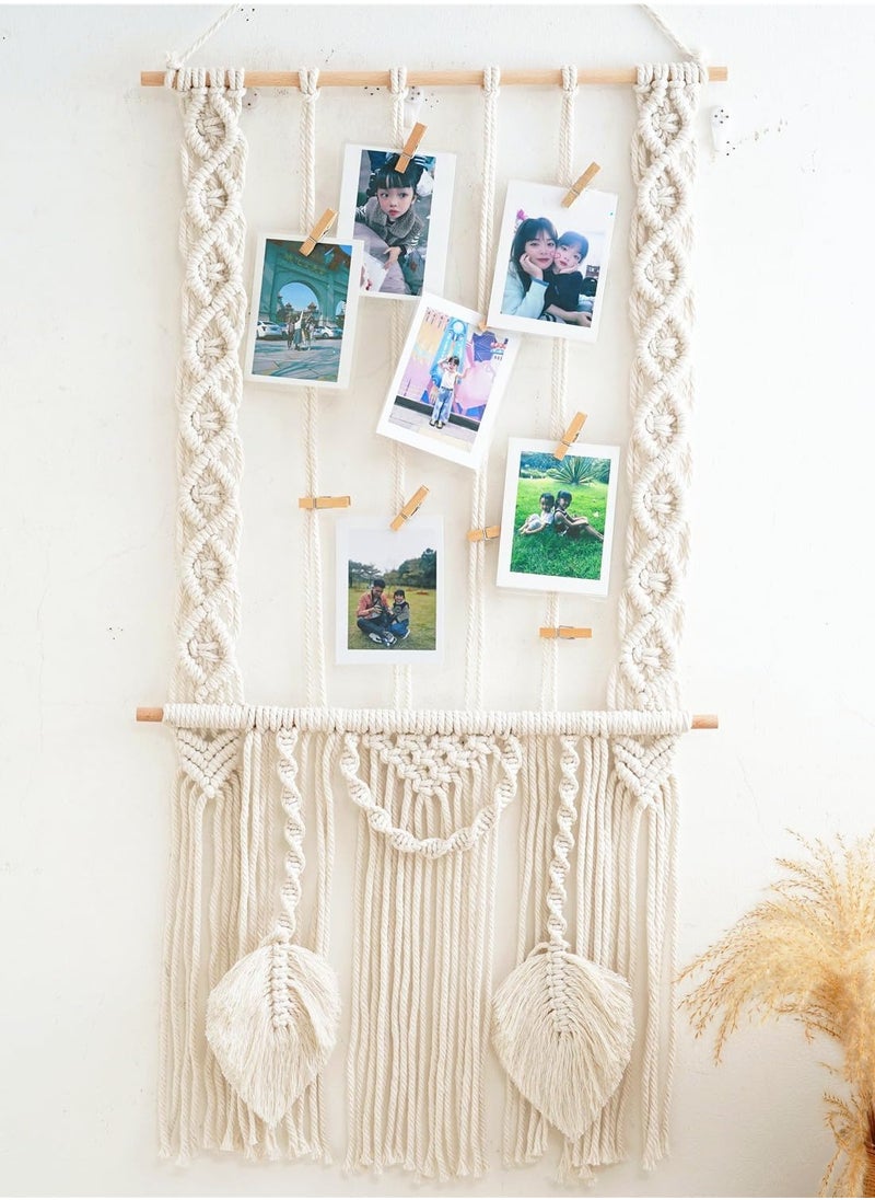 Antikiano - wall macrame Photo Wall Picture Frame Collage Boho Wall Decoration Photo Wall Boho Decoration with Wooden Clip for Home Decoration Bedroom Wedding Party - Image 1