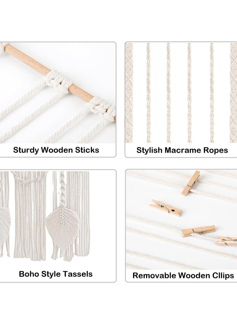 Antikiano - wall macrame Photo Wall Picture Frame Collage Boho Wall Decoration Photo Wall Boho Decoration with Wooden Clip for Home Decoration Bedroom Wedding Party - Image 1