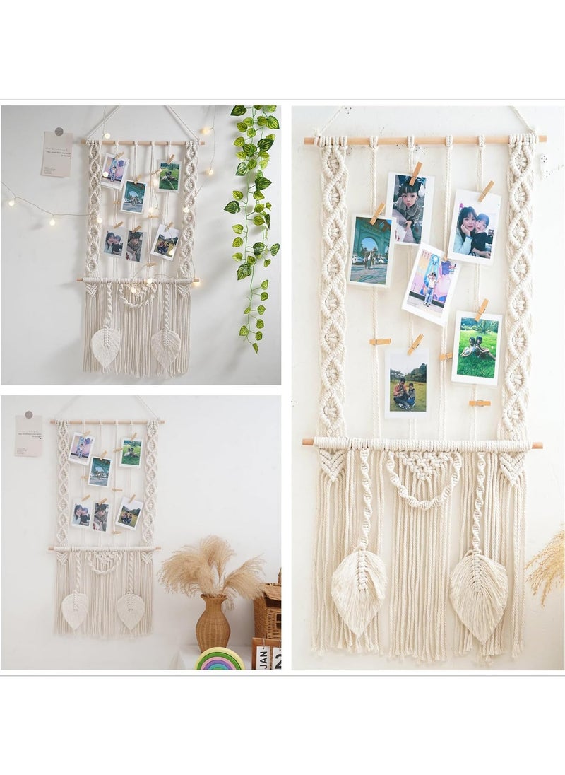 Antikiano - wall macrame Photo Wall Picture Frame Collage Boho Wall Decoration Photo Wall Boho Decoration with Wooden Clip for Home Decoration Bedroom Wedding Party - Image 1