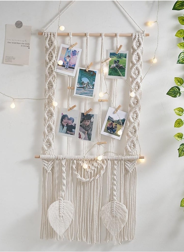 Antikiano - wall macrame Photo Wall Picture Frame Collage Boho Wall Decoration Photo Wall Boho Decoration with Wooden Clip for Home Decoration Bedroom Wedding Party - Image 1