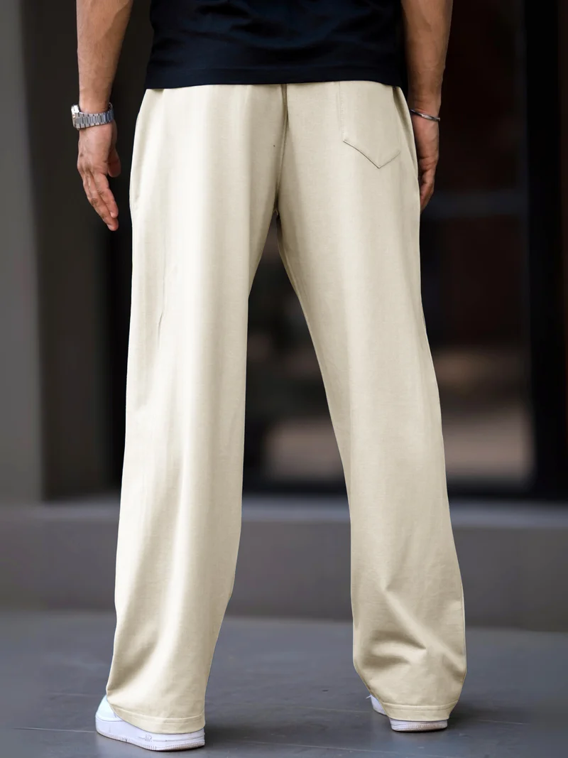 Maniac  Maniac Mens Plain 3 line Pleate Biscuit Cotton Trackpant for Men | Best Price UAE