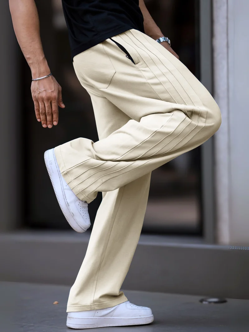 Maniac  Maniac Mens Plain 3 line Pleate Biscuit Cotton Trackpant for Men | Best Price UAE