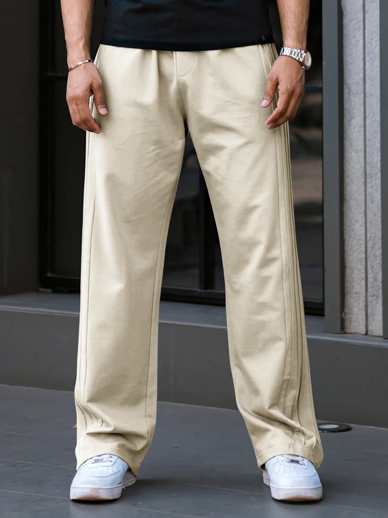 Maniac  Maniac Mens Plain 3 line Pleate Biscuit Cotton Trackpant for Men | Best Price UAE