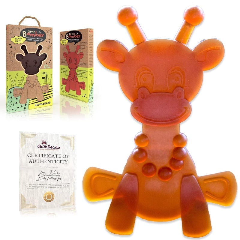 Bambeado Littlebamber Baby Teething Toy - Natural Rubber Giraffe Teether For Babies 6-12 Months  Bpa-Free  Textured Toy For Comfort And Oral Development - Image 1