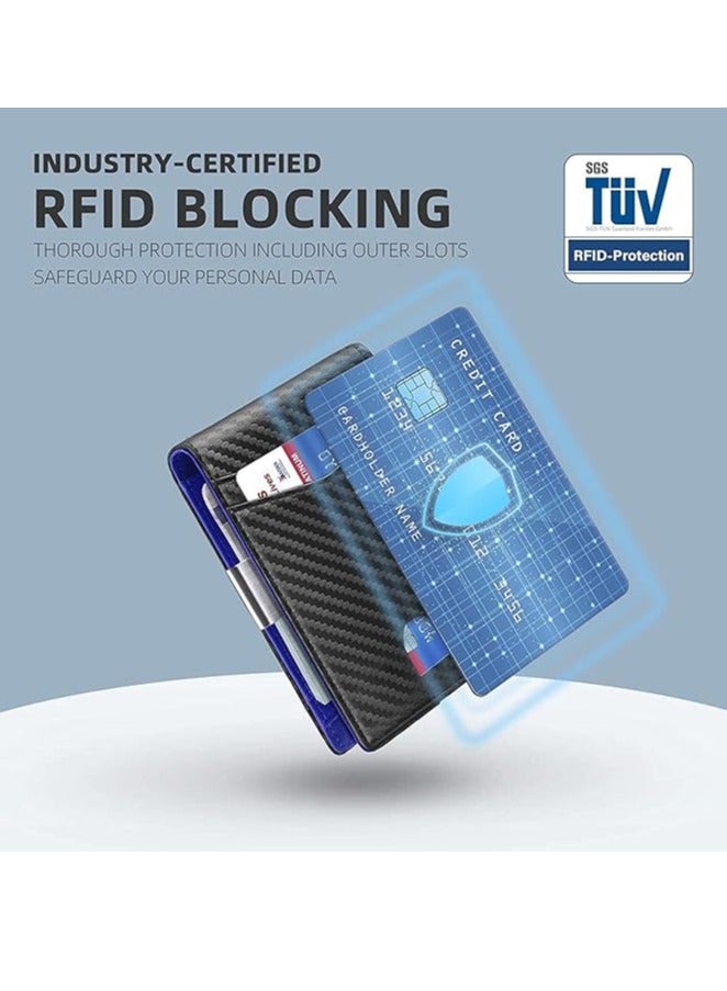 Showday Slim Wallet for Men Genuine Leather RFID Blocking Bifold Minimalist Front Pocket Mens Wallet with Money Clip (BLUE) - Image 3
