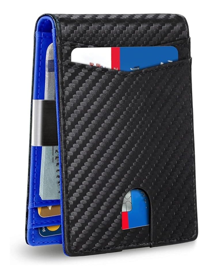 Showday Slim Wallet for Men Genuine Leather RFID Blocking Bifold Minimalist Front Pocket Mens Wallet with Money Clip (BLUE) - Image 1