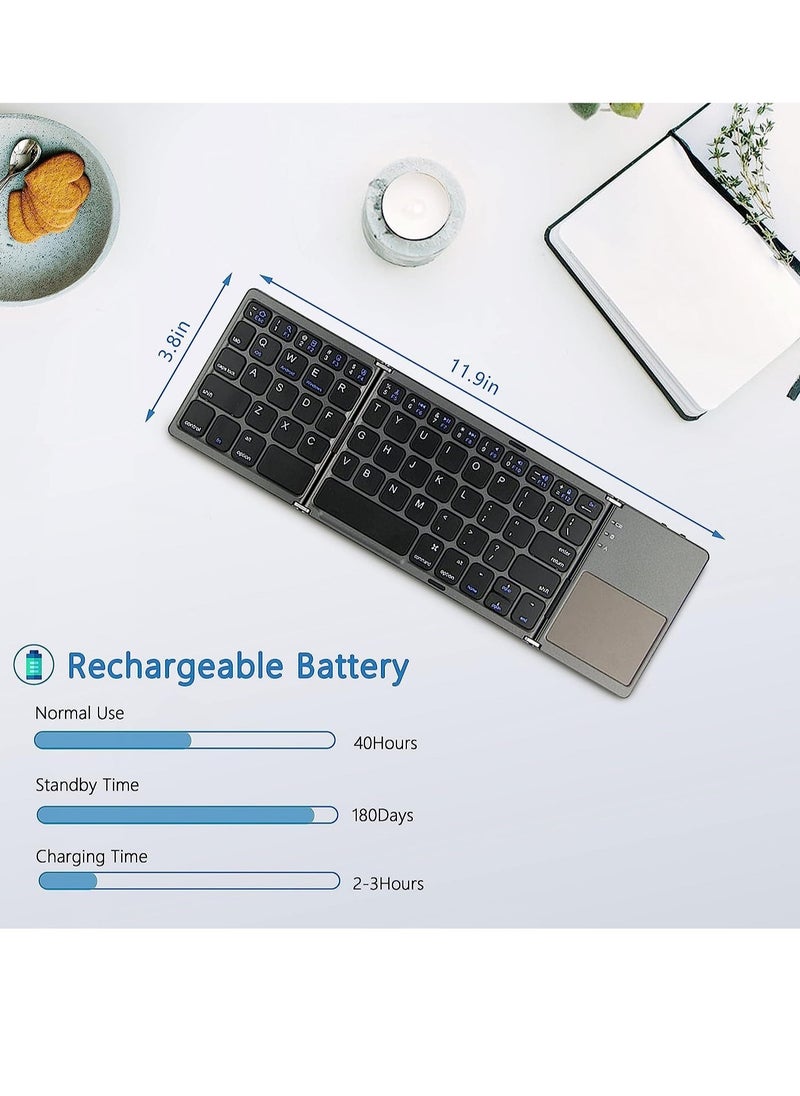 ELTRAZONE - Foldable Bluetooth Keyboard, Wireless Bluetooth Keyboard with Touchpad, Pocket Size USB Rechargeable Bluetooth Keyboard for iOS/Windows/Android Smartphones/Tablets - Image 1