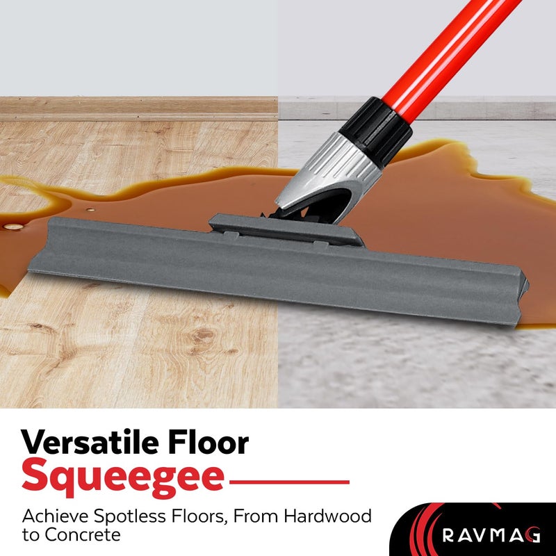 RAVMAG Silicone Floor Squeegee with 55-Inch Long Handle, 12-Inch Single Cast Silicone Blade, 360Â° Swivel Joint - Multifunction Floor Squeegee for Garage, Concrete Floor, Shower Floor, Glass Windows - Image 3