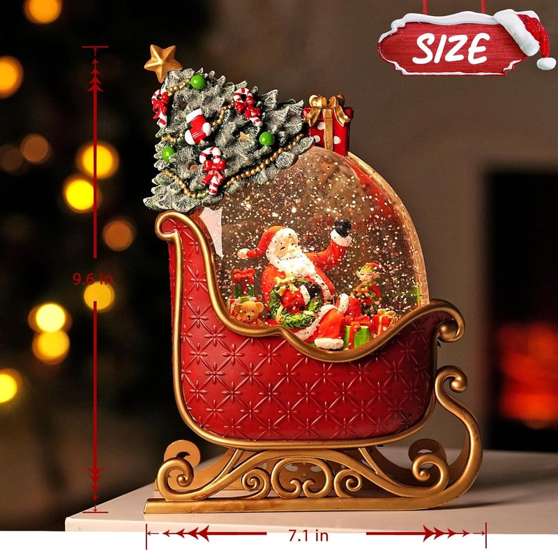 EDDORUNNING Christmas Snow Globe with Santa's Sleigh Elk - Lighted Musical Snow Globe Christmas Decorations with Timer, Swirling Glitter, Battery/USB Powered, Holiday Decor​(Santa Claus Sleigh) - Image 3
