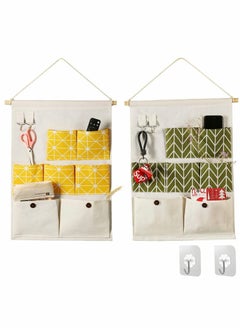 Organizer Storage, Hanging 7 Pockets, for Fabric Wall Door Storage Bag (2 Packs, Yellow+Green)