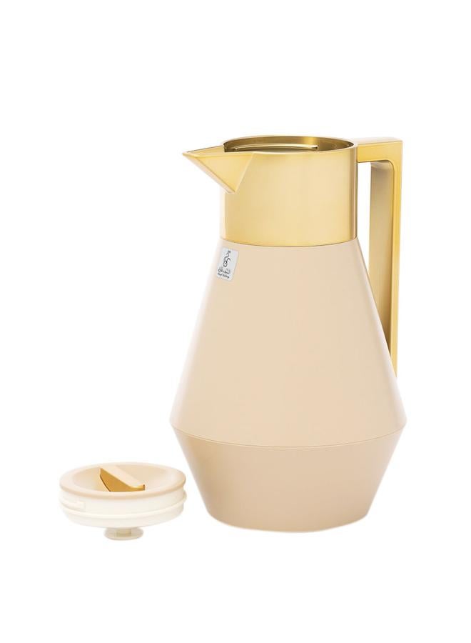 Everest Lydia Plastic Thermos 1 Liter Gold Beige Handle - Image 2