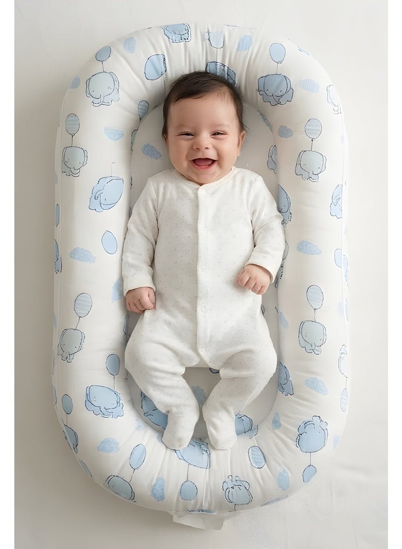 Mamas One Sleepy Nest-Elephants Blue - Image 1