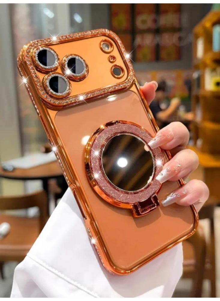 حقيبة هاتف واقية شفافة مغناطيسية مزينة بالكريستال مع مرآة، غطاء واقي لـ iPhone - Image 2