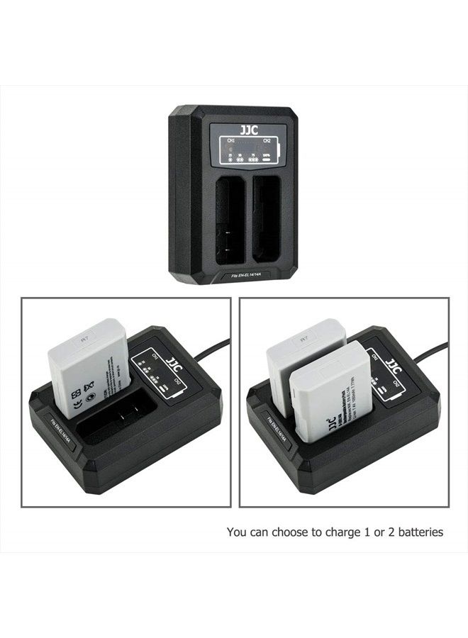 JJC EN-EL14a EN-EL14 Battery Charger USB Dual Slot for Nikon D3400 D3500 D5600 D5500 D5300 D5200 D5100 D3300 D3200 D3100 Df Coolpix P7800 P7700 P7200 P7100 P7000 Camera - Image 3