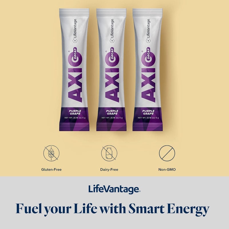 LifeVantage مسحوق مشروب الطاقة العادي AXIO بنكهة العنب الأرجواني 30 عبوة مسحوق طاقة فوري مكمل طاقة في مزيج مشروب مع فيتامينات B DMAE L-Theanine كيرسيتين شاي أخضر مستخلص لحاء الصنوبر - Image 5