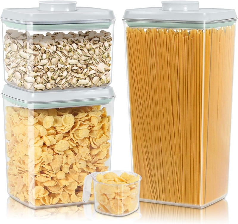 TBMAXS 3 Pack Flour and Sugar Storage Containers with Pop-up Lid, 1.26Qt + 2.11Qt + 3.48Qt Food Storage Container for Rice, Spaghetti, Pasta, Nuts, Snack, Candy, Dog Treat, Kitchen Pantry Organization - Image 1