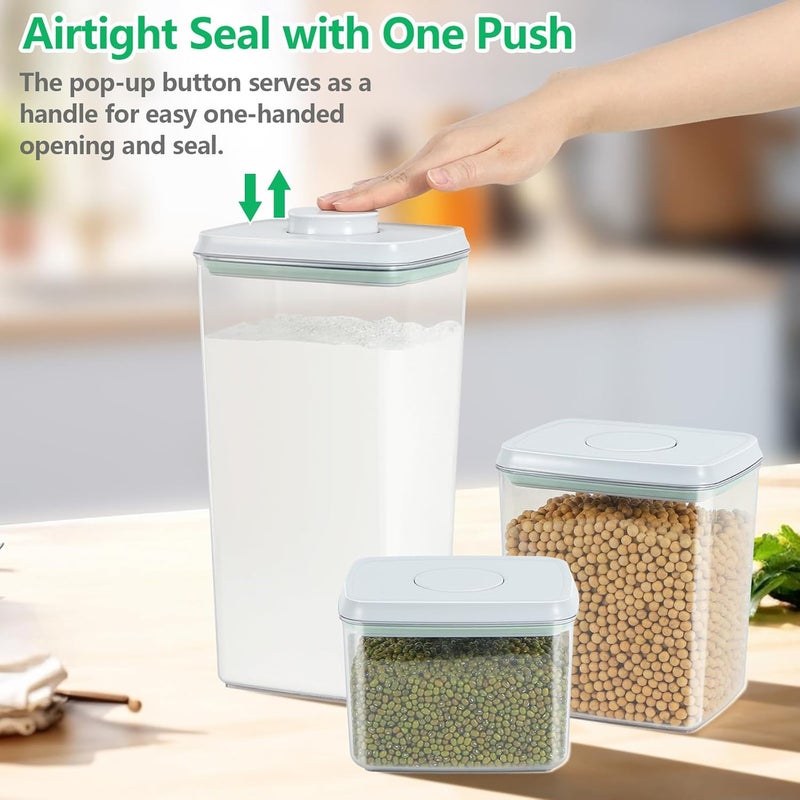 TBMAXS 3 Pack Flour and Sugar Storage Containers with Pop-up Lid, 1.26Qt + 2.11Qt + 3.48Qt Food Storage Container for Rice, Spaghetti, Pasta, Nuts, Snack, Candy, Dog Treat, Kitchen Pantry Organization - Image 2