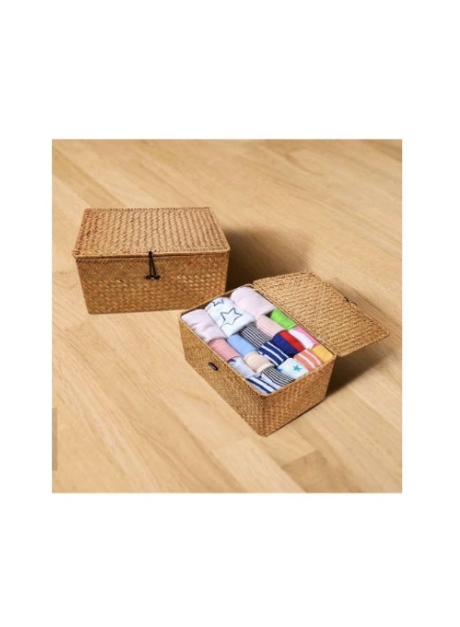 صناديق تخزين من الروطان مع أغطية - مجموعة من 3 سلال أنيقة لتنظيم منزلي فعال - Image 4