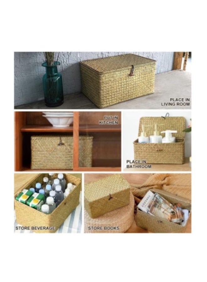 صناديق تخزين من الروطان مع أغطية - مجموعة من 3 سلال أنيقة لتنظيم منزلي فعال - Image 5