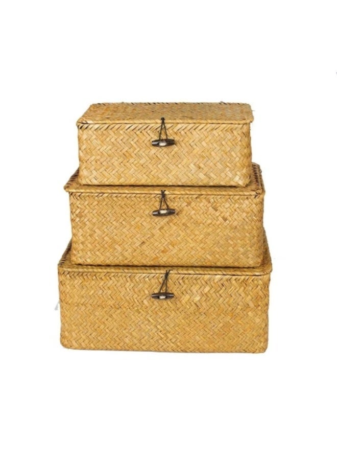 صناديق تخزين من الروطان مع أغطية - مجموعة من 3 سلال أنيقة لتنظيم منزلي فعال - Image 3
