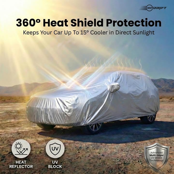 NEODRIFT 'CrystalTech' Car Cover for Tata Nexon (100% Water-Resistant, All Weather Protection, Tailored Fit, Multi-Layered & Breathable Fabric) (Colour: Crystal Silver) - Image 4