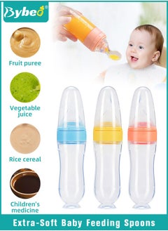 Bybeo 3 Pieces Baby Food Feeder, Silicone Baby Feeding Spoon with Standing Base for Infants Dispensing and Feeding, Squeeze Feeding Spoons for Boys Girl Kids, Self Feeding Bottle Spoon, BPA Free  - Image 1