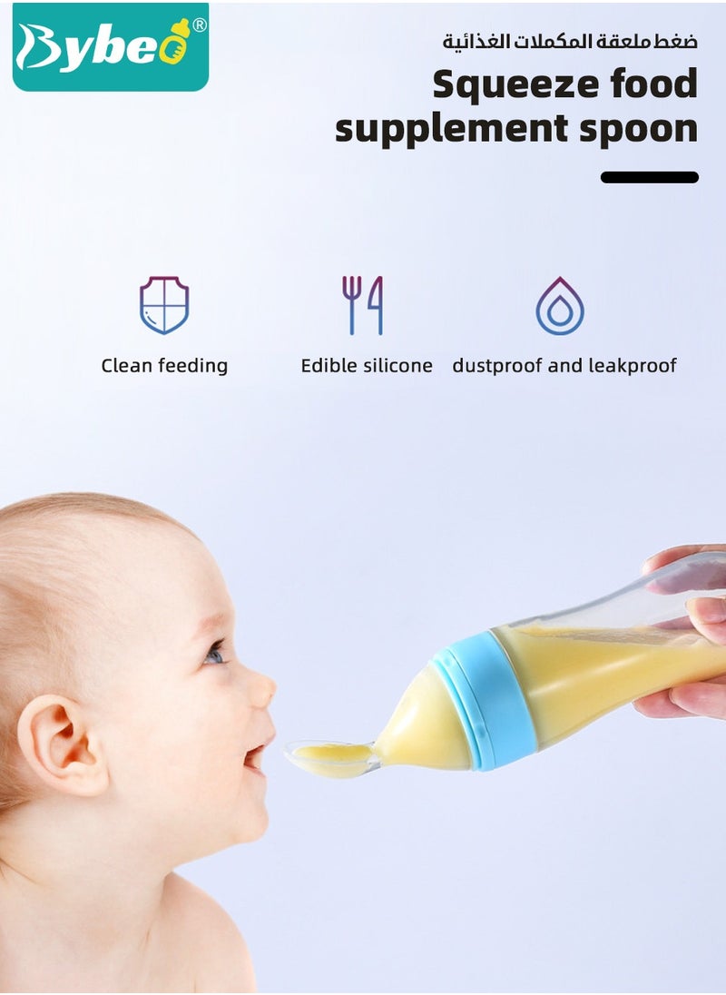 Bybeo 3 Pieces Baby Food Feeder, Silicone Baby Feeding Spoon with Standing Base for Infants Dispensing and Feeding, Squeeze Feeding Spoons for Boys Girl Kids, Self Feeding Bottle Spoon, BPA Free  - Image 2