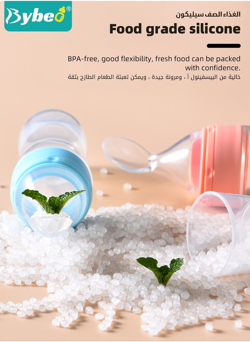 Bybeo 3 Pieces Baby Food Feeder, Silicone Baby Feeding Spoon with Standing Base for Infants Dispensing and Feeding, Squeeze Feeding Spoons for Boys Girl Kids, Self Feeding Bottle Spoon, BPA Free  - Image 3