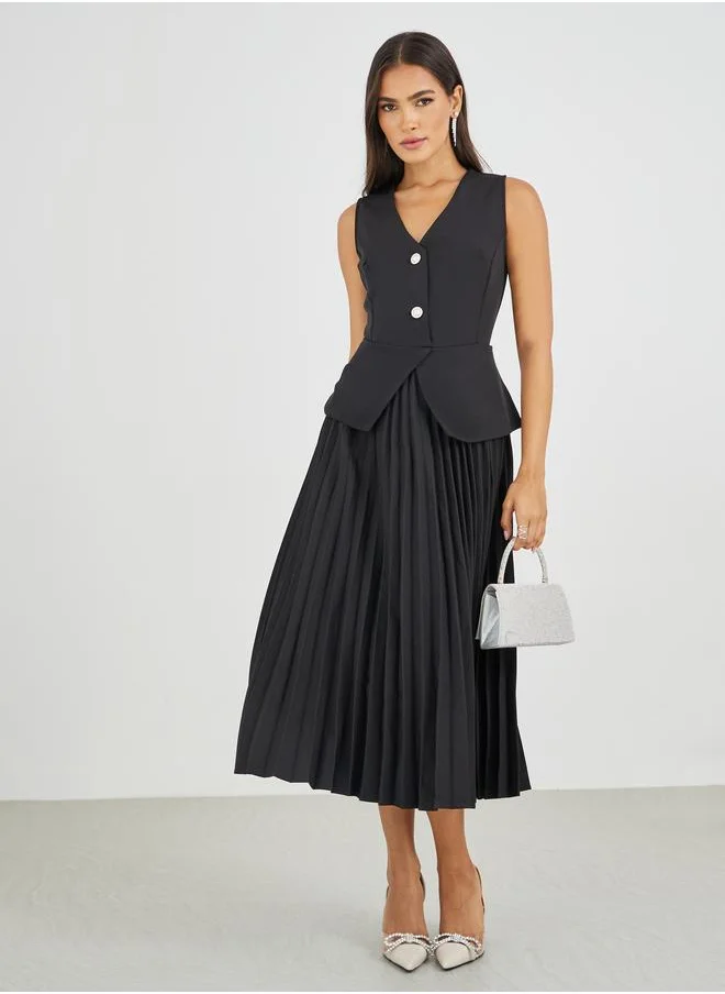 ستايلي Styli Solid Sleeveless Blazer Midi Dress