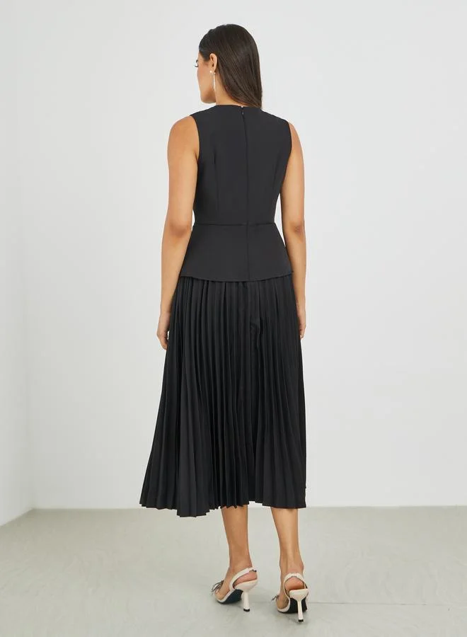 Styli Styli Solid Sleeveless Blazer Midi Dress