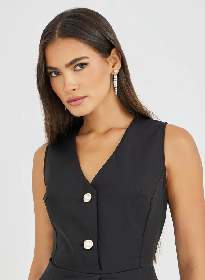 Styli Styli Solid Sleeveless Blazer Midi Dress