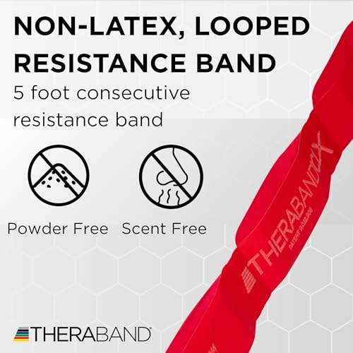 TheraBand Non-Latex CLX Consecutive Resistance Band Loops, Individual 5 Foot Pre-Cut, 9 Loops, Red, Medium, Beginner Level 3 - Image 2